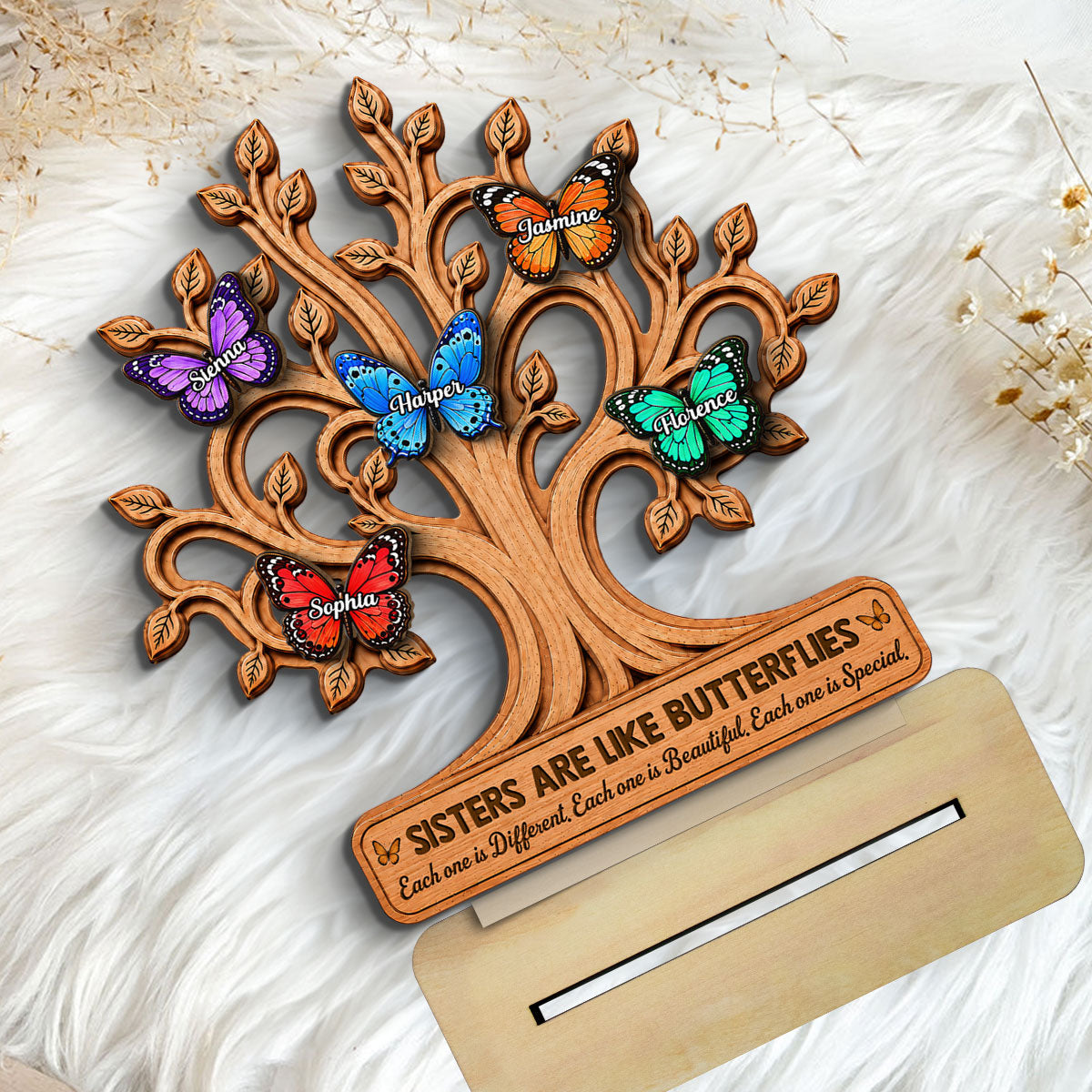 Sisters Besties Are Like Butterflies 2D Flat - Personalized Wooden Plaque - Gift For Besties, Sisters