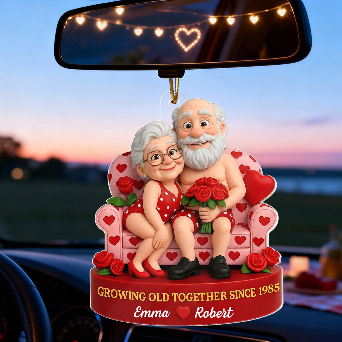 Funny Old Couple Growing Old Together - Personalized Acrylic Car Hanger - Valentine's Day Gift for him, for her