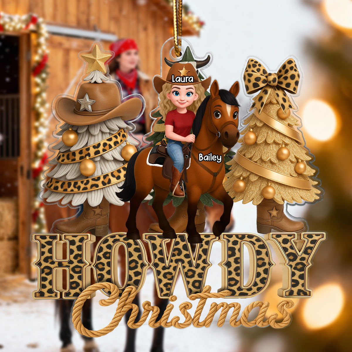 2025 Western Vibe Howdy Christmas Girl & Horse - Personalized Acrylic Ornament