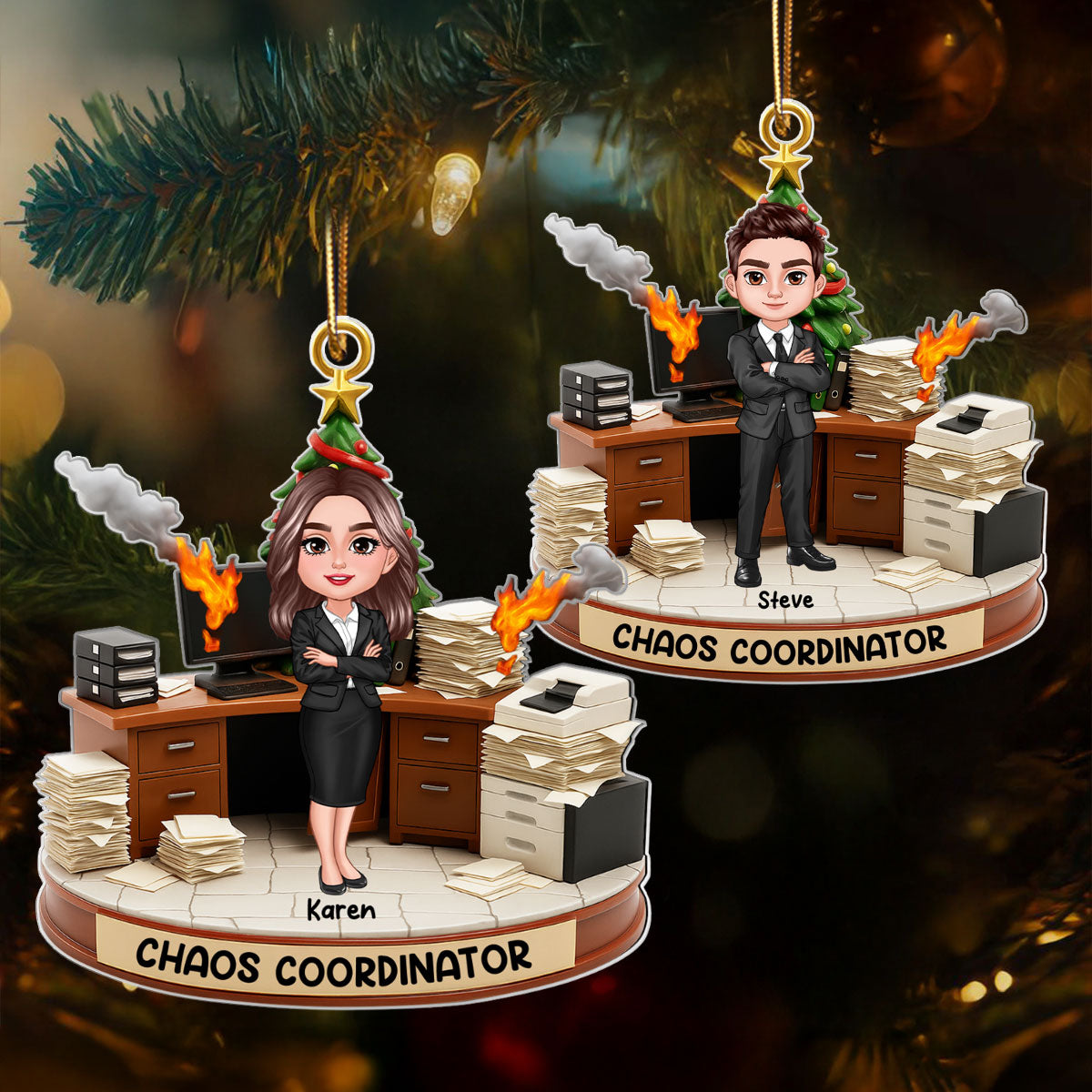 Office Chaos Coordinator - Personalized Acrylic Ornament - Funny Christmas Coworker Gift, White Elephant, Secret Santa Gift