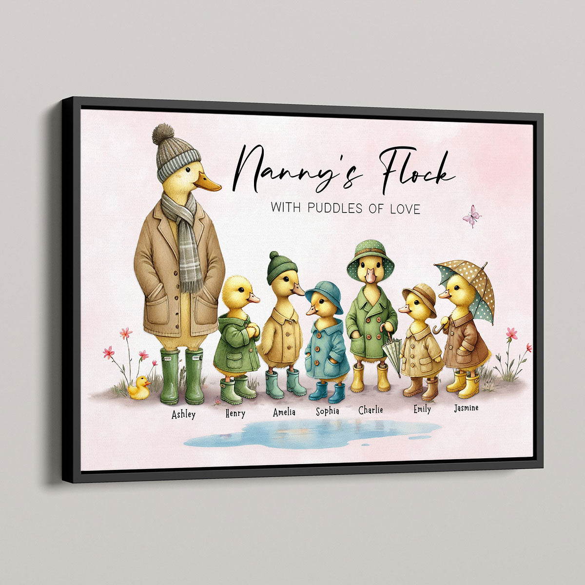 Nanny's Flock Gift For Grandma Nana Grammy Cute Ducks Personalised Poster, Gift