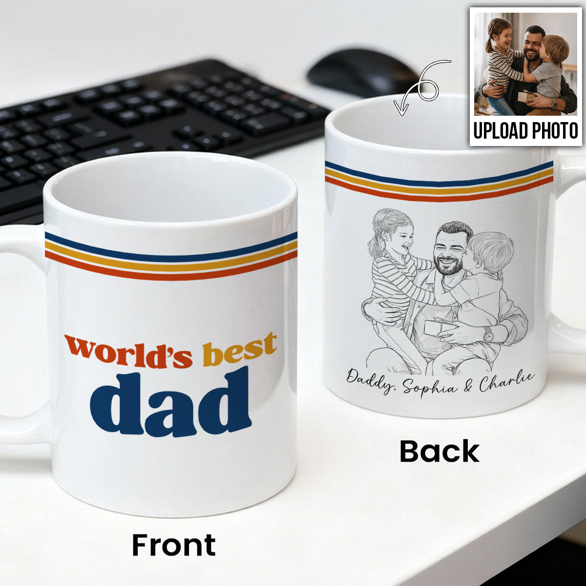 Retro World's Best Dad Pencil Sketch Art Style - Personalized Mug - Father's Day Gift For Dad, Husband