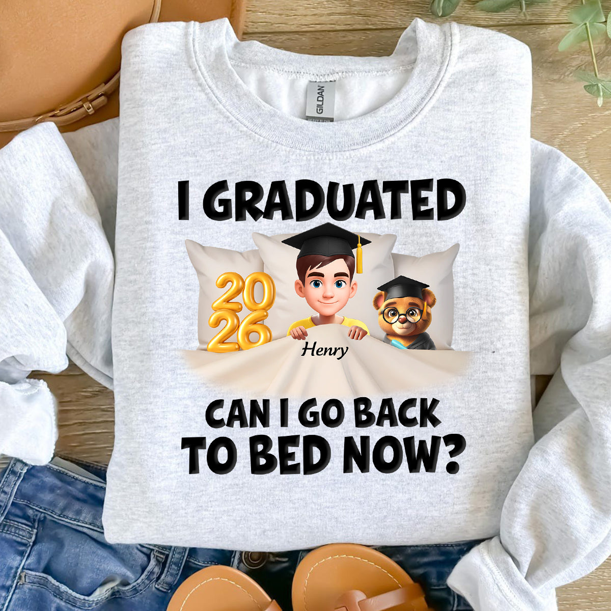 I Graduated Can I Go Back To Bed Now - Personalized Shirt - Graduation Gift For Daughter, Son, Class Of 2026