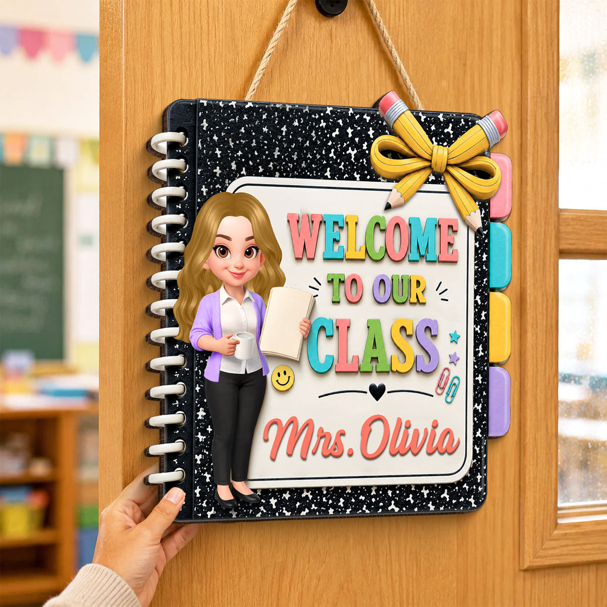 Notebook Teacher Welcome To Class - Personalized Wood Sign - Back To School Gift For Teacher, Classroom Decorations