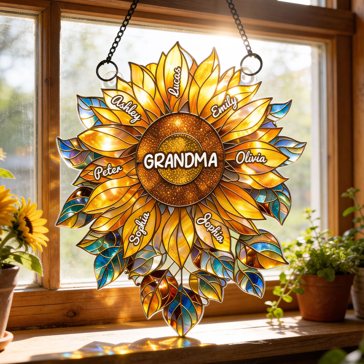 Grandma Mom Sunflower with Kids Names - Personalized Acrylic Suncatcher - Mother's Day Gift for Her