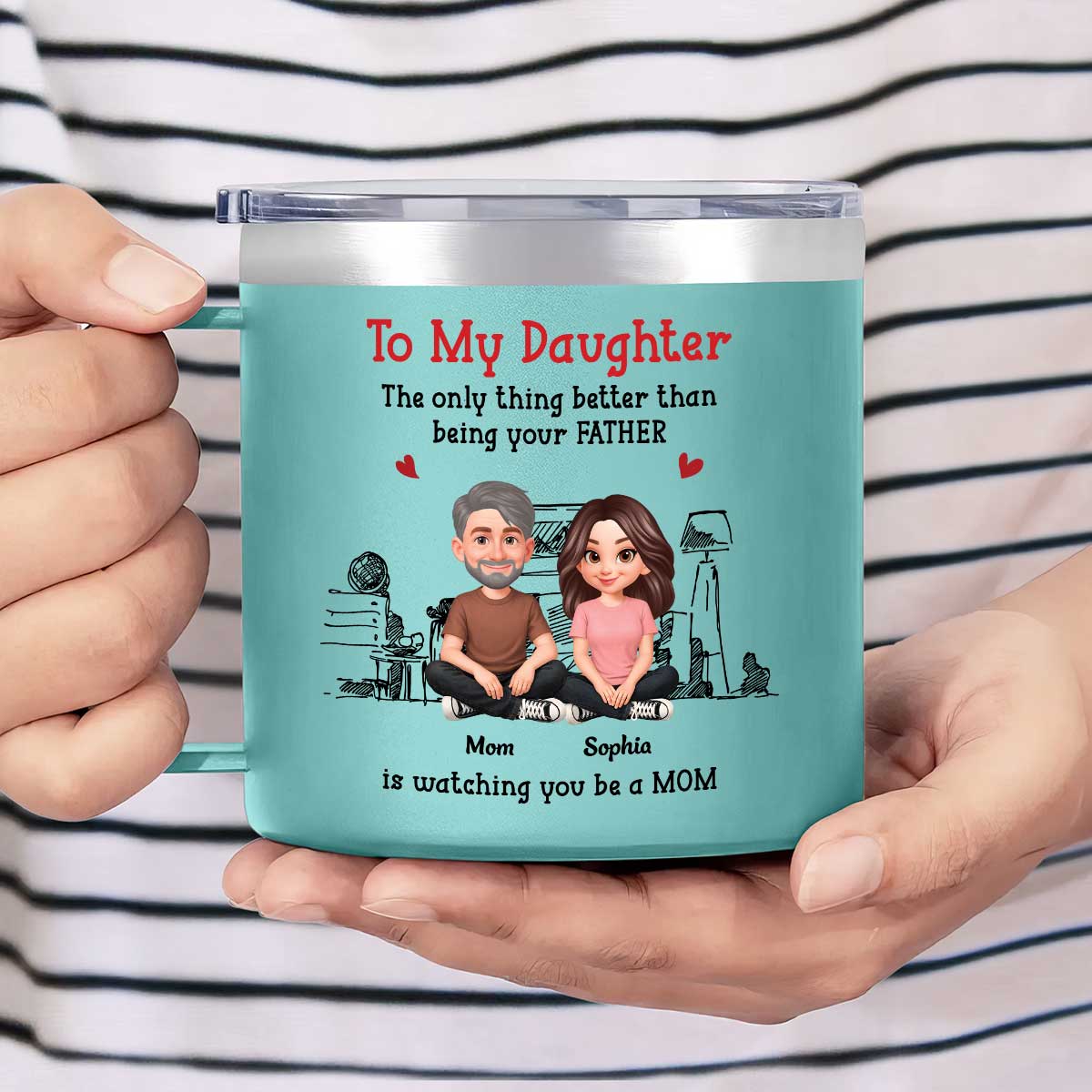 To My Daughter From Mom Dad - Personalized Tumbler With Handle - Heartfelt Mother's Day Gift For Daughter