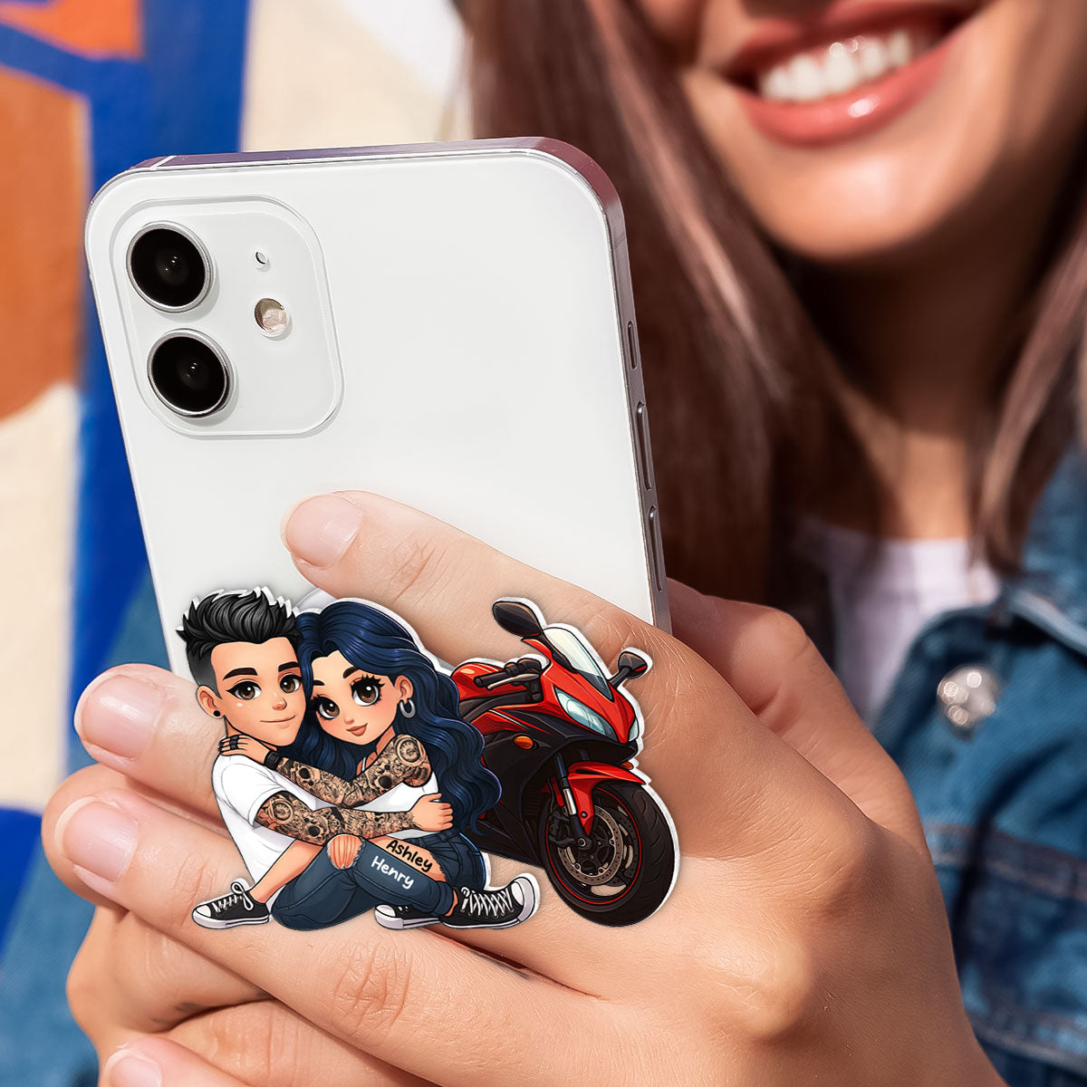 Bikers Couple Riding Partners for Life - Personalized Acrylic Magnetic Phone Grip - Gift for Him, Gift for Her, Couple Matching Phone Grip