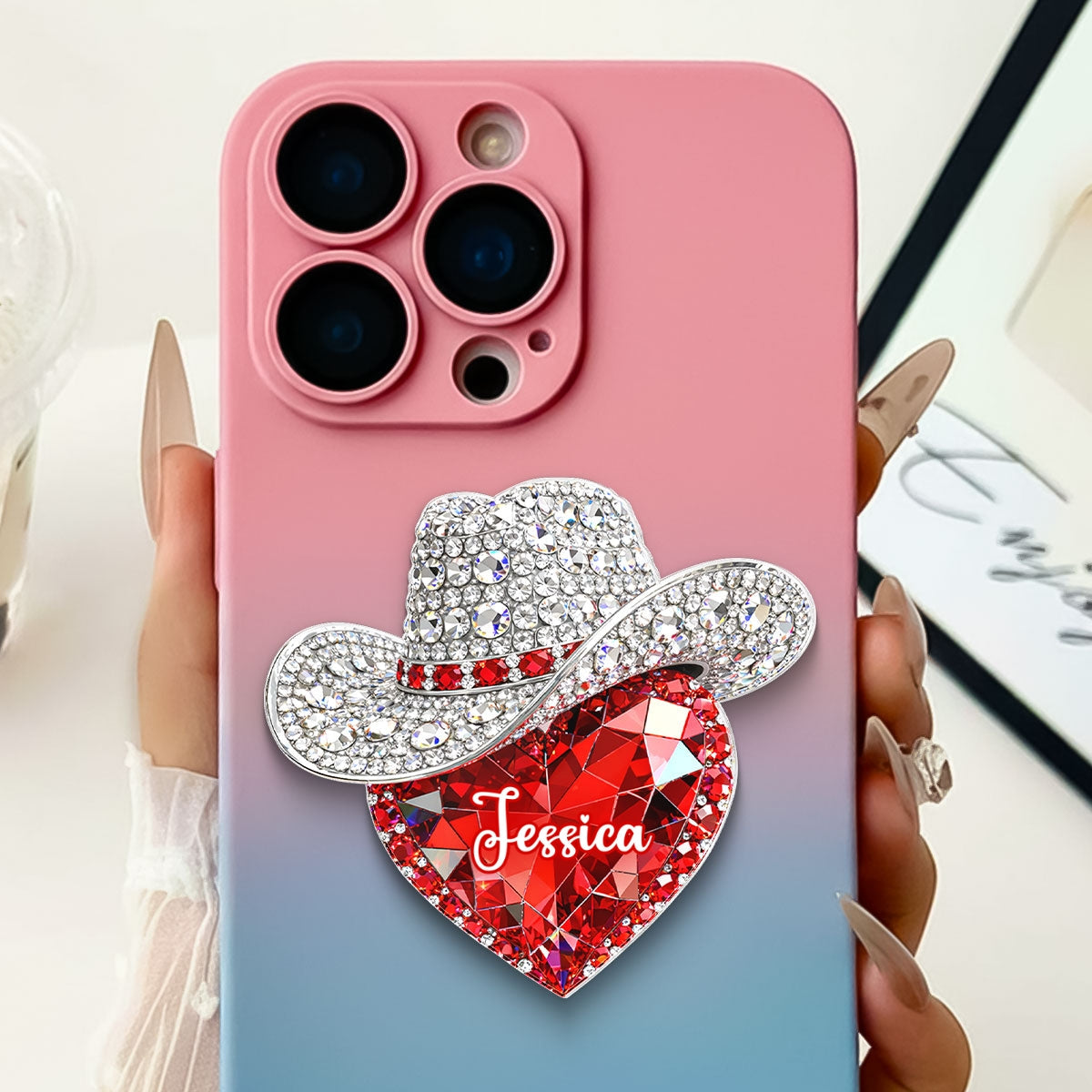 Western Valentine Heart 3D Effect - Personalized Acrylic Magnetic Phone Grip - Anniversary, Valentine's Day Gift, Gift For Her
