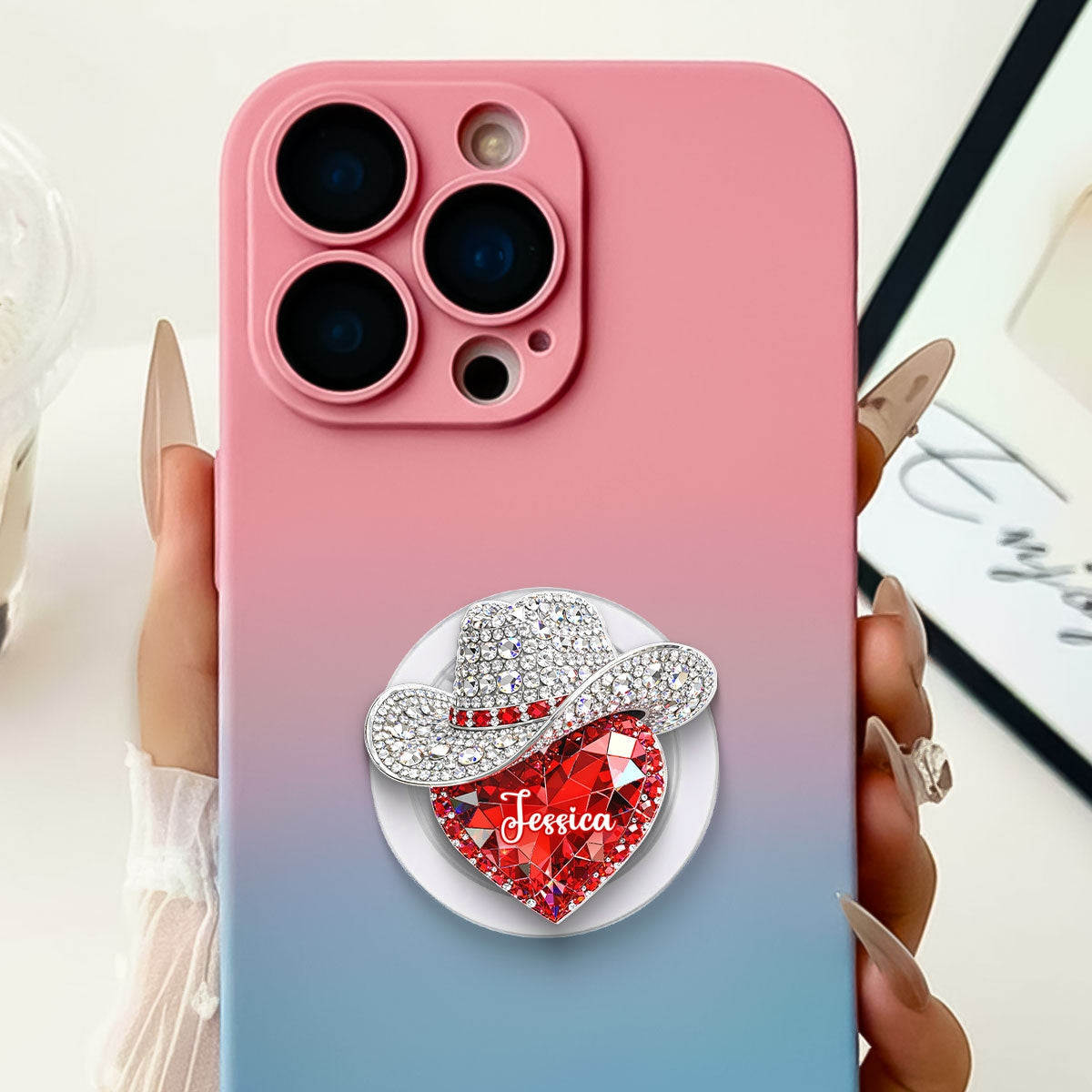 Western Valentine Heart 3D Effect - Personalized Acrylic Magnetic Phone Grip - Anniversary, Valentine's Day Gift, Gift For Her