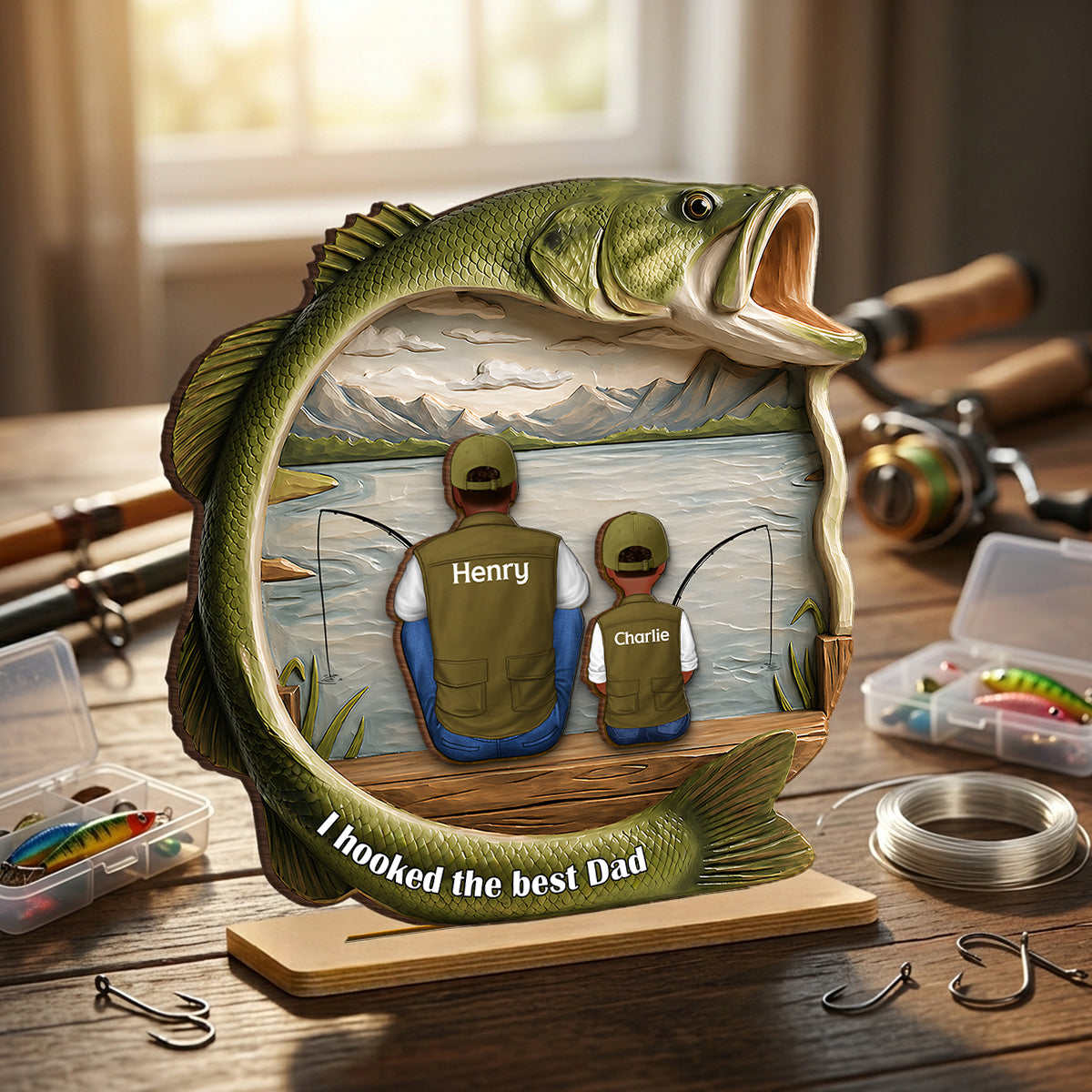Best Catch Ever Dad Fishing - Personalized 2-Layered Wooden Plaque - Heartfelt Gift For Fishing Dad, Gift For Husband