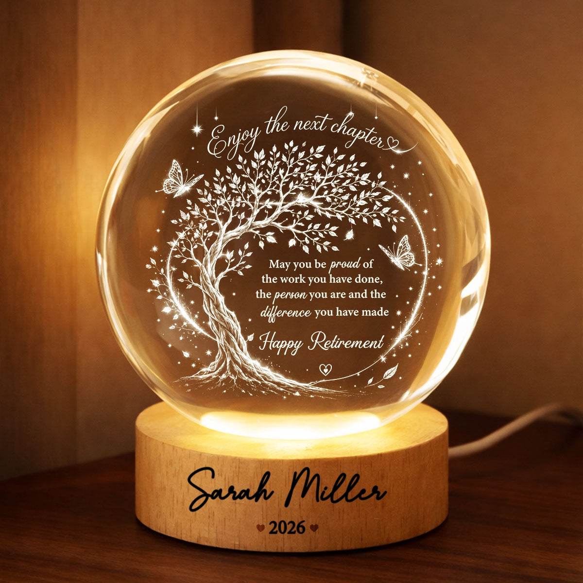 Tree of Life Enjoy the Next Chapter - Personalized Crystal Ball LED Night Light - Retirement Gift for Coworkers
