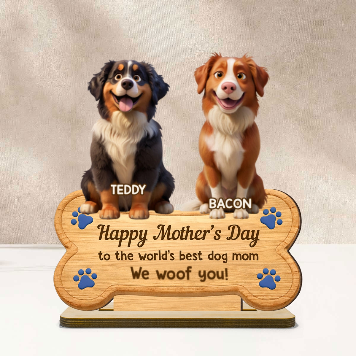 Happy Mother's Day to the World's Best Dog Mom - Personalized 2-Layered Wooden Plaque - Heartfelt Gift for Dog Moms