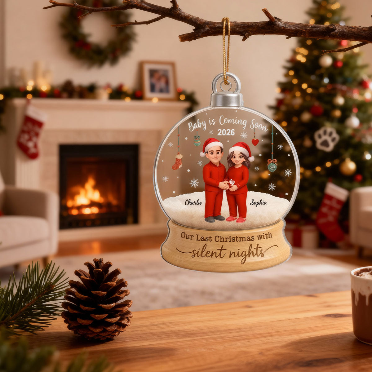Last Christmas With Silent Nights Expecting Couple Parents-to-be - Personalized Acrylic Ornament