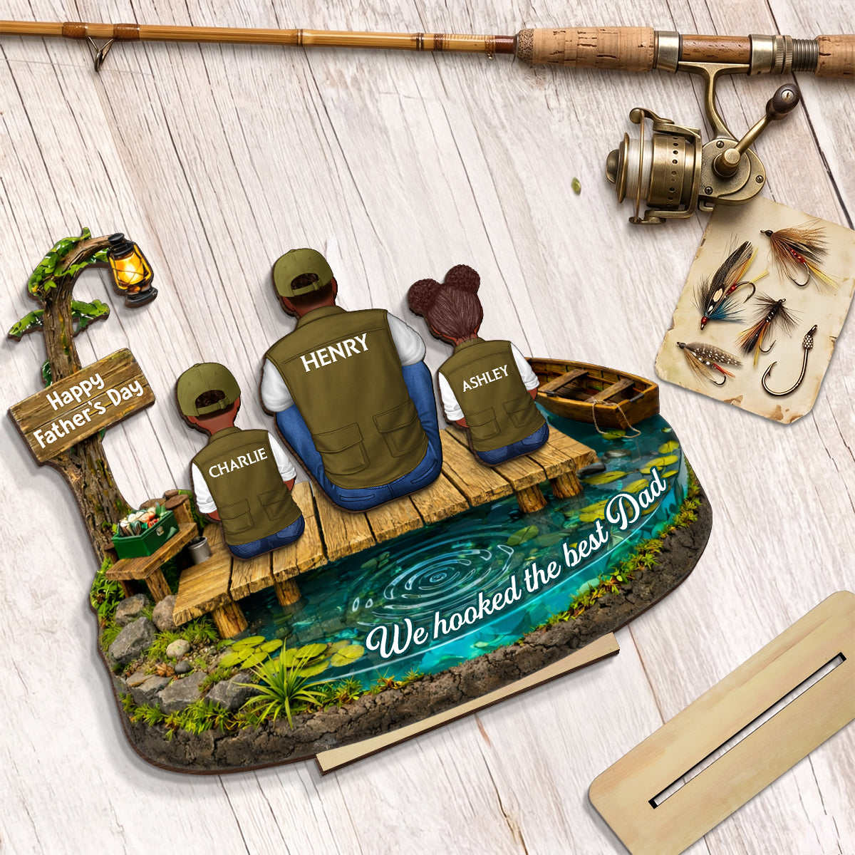 We Hooked The Best Dad Fishing - Personalized 2-Layered Wooden Plaque - Heartfelt Gift For Dad, Gift For Husband