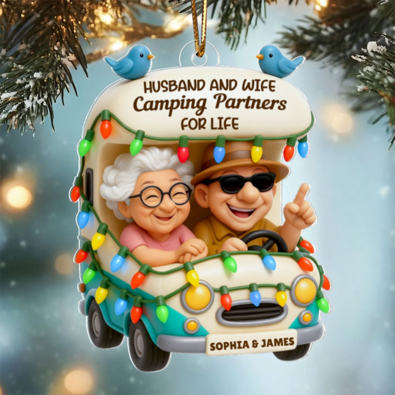 Husband And Wife Camping Partners For Life - Personalized Acrylic Ornament - Christmas Gift For Him, For Her, For Couple