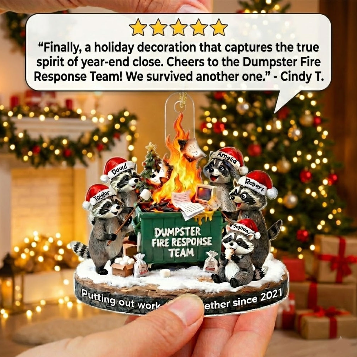 Dumpster Fire Response Team Funny Raccoons - Personalized Acrylic Ornament - Funny Gift For Coworkers, Work Besties