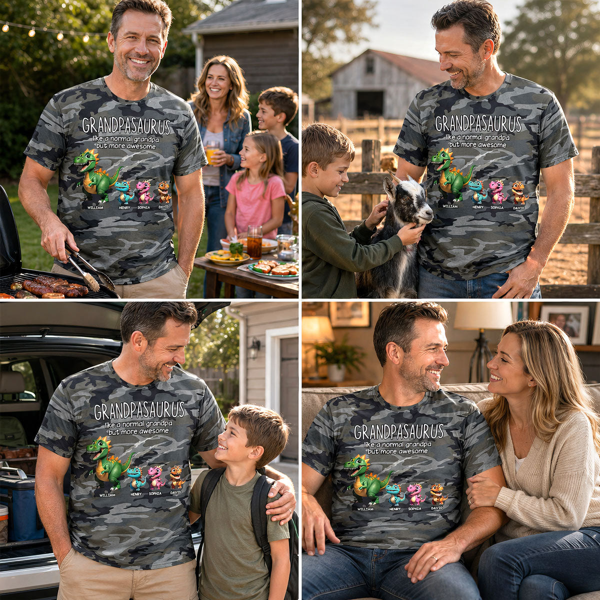Grandpasaurus Dinosaurs Camo Pattern - Personalized Shirt - Father's Day Gift For Husband, Dad, Grandpa