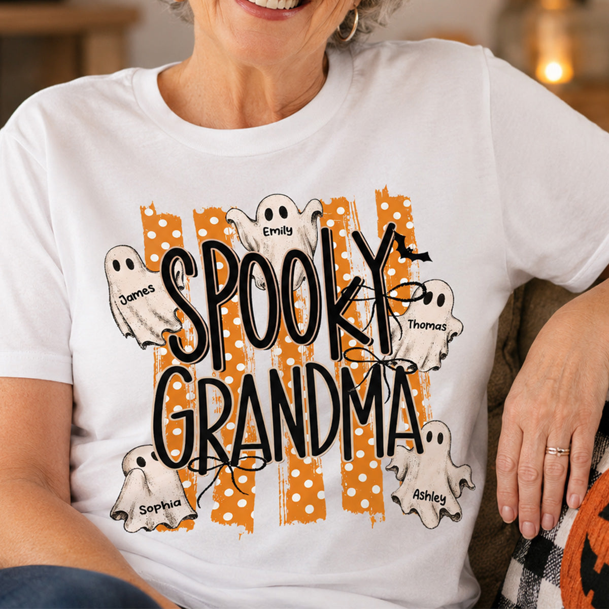 Spooky Grandma Striped Halloween Ghosts - Personalized Shirt
