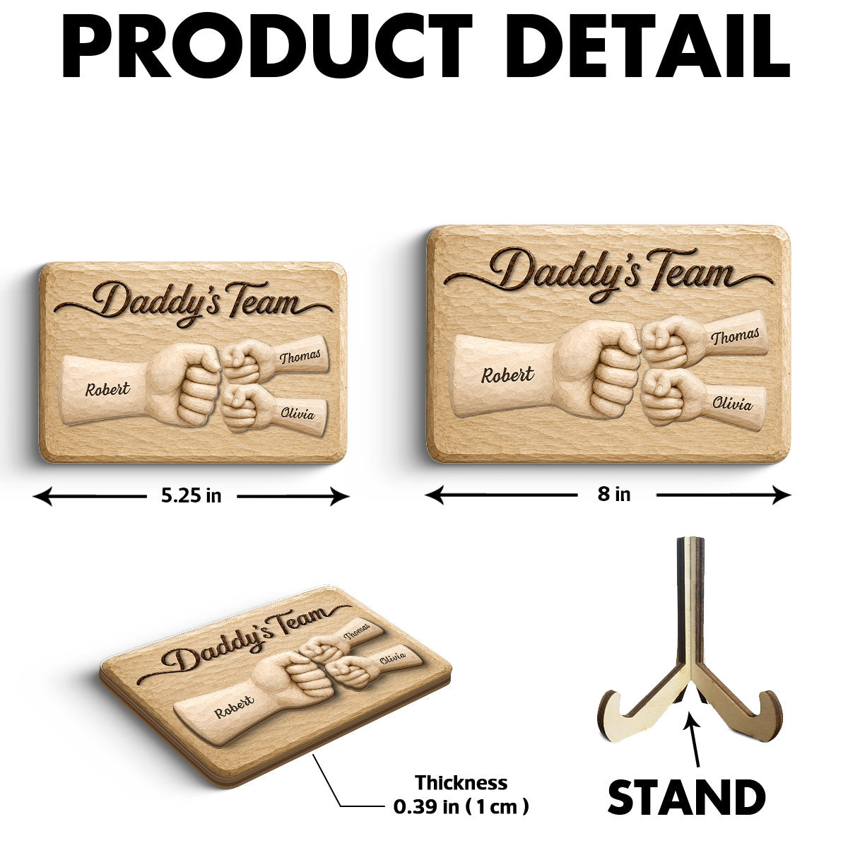 Sentimental Rustic Daddy's Team Fist Bump - Personalized 2-Layered Wooden Plaque -  Gift For Dad, Husband