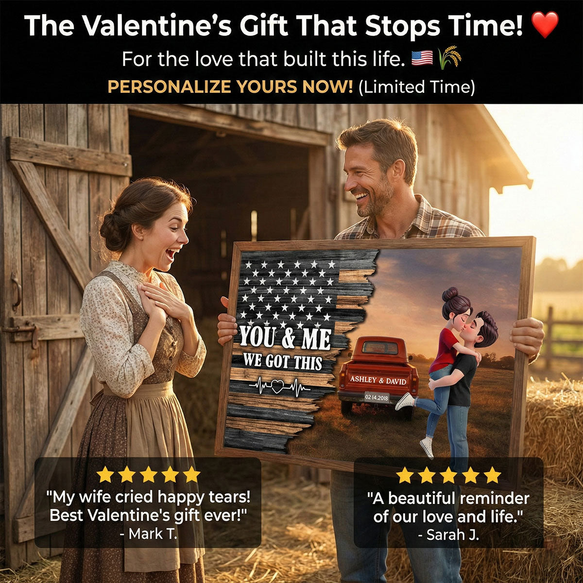 Eternal Love Couple Pickup Truck Half Nation Flag - Personalized Poster - Valentine's Day Gift For Couple