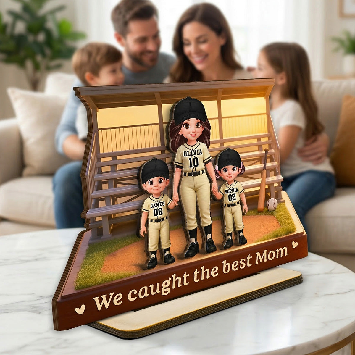 From The Baseball Bleachers With Love We Caught The Best Mom - Personalized 2-Layered Wooden Plaque - Mother's Day Gift For Baseball Mom