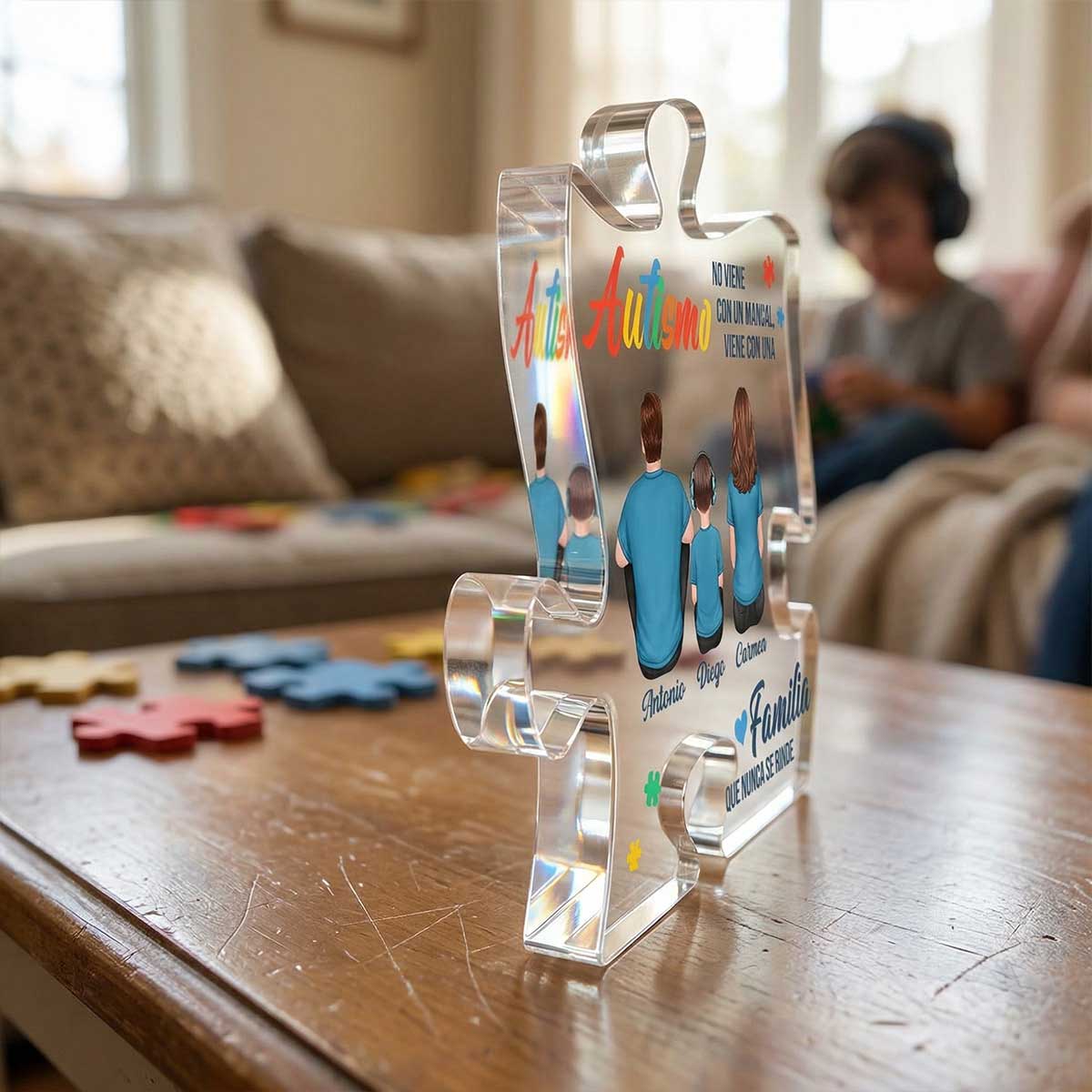 Autismo Viene Con Una Familia Que Nunca Se Rinde - Personalized Acrylic Block Plaque - Spanish Version