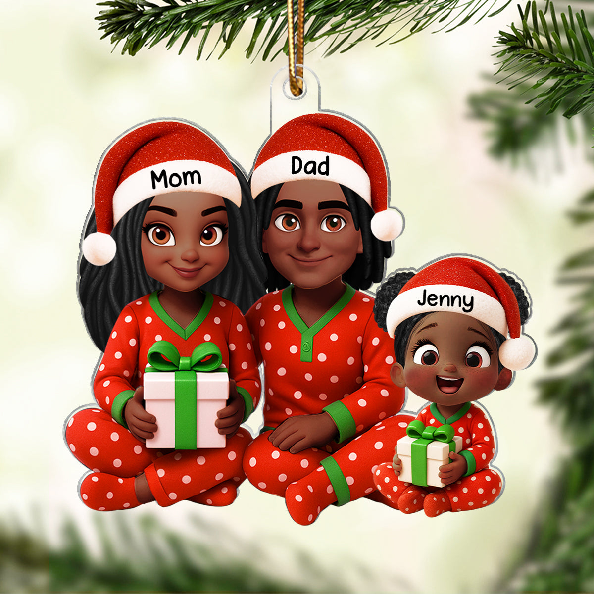 Family Pajama Sitting Personalized Christmas Acrylic Ornament, Gift for Husband, Wife, Children