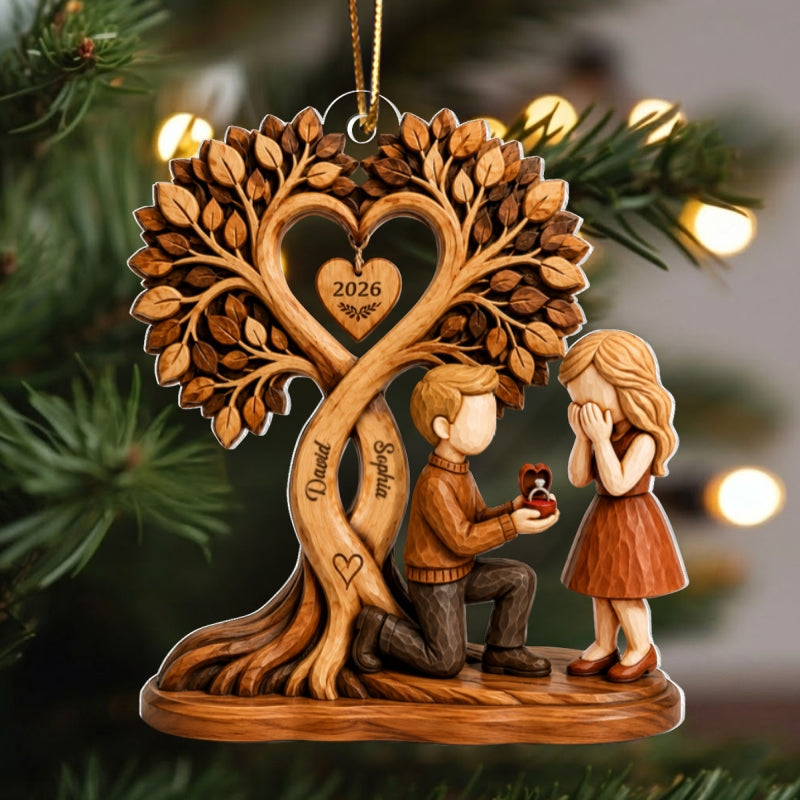 Couple Kissing Under Heart Tree - Personalized Acrylic Ornament - Heartfelt Anniversary Gift for Him, for Her