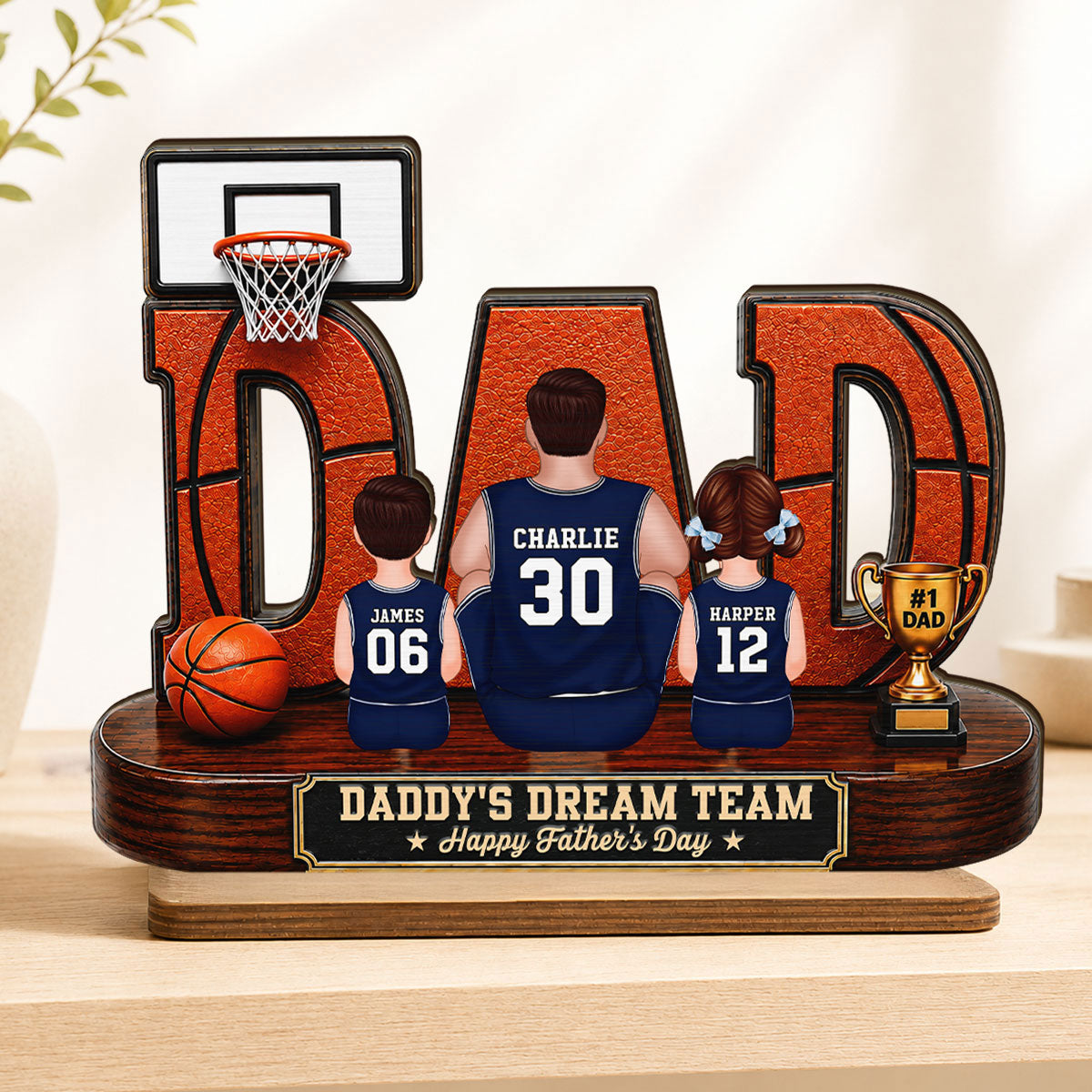 Basketball Dad Legend Daddy's Dream Team - Personalized 2-Layered Wooden Plaque - Unique Trending  Gift For Dad, Husband, Basketball Fans