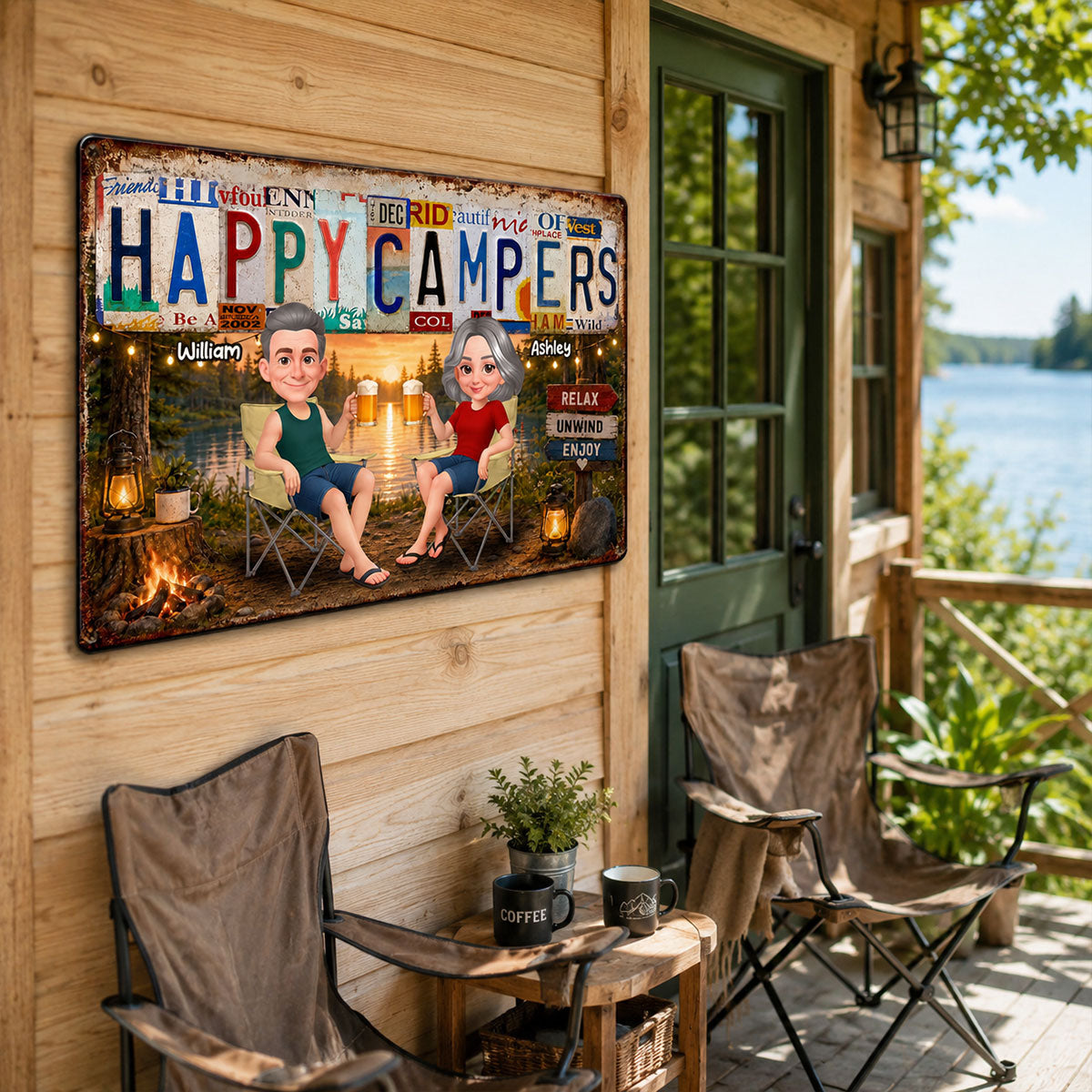 Happy Campers Camping Couple License Plate Style - Personalized Metal Sign - Gift For Campers