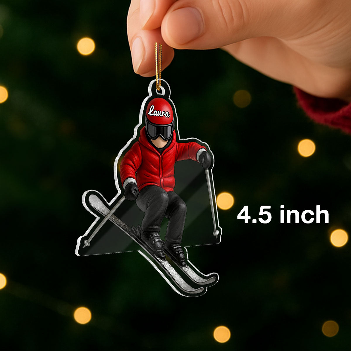Custom Skiing in Winter - Personalized Acrylic Ornament - Christmas Gift For Skiing Lovers, Gift For Skier, Winter Ski Decor