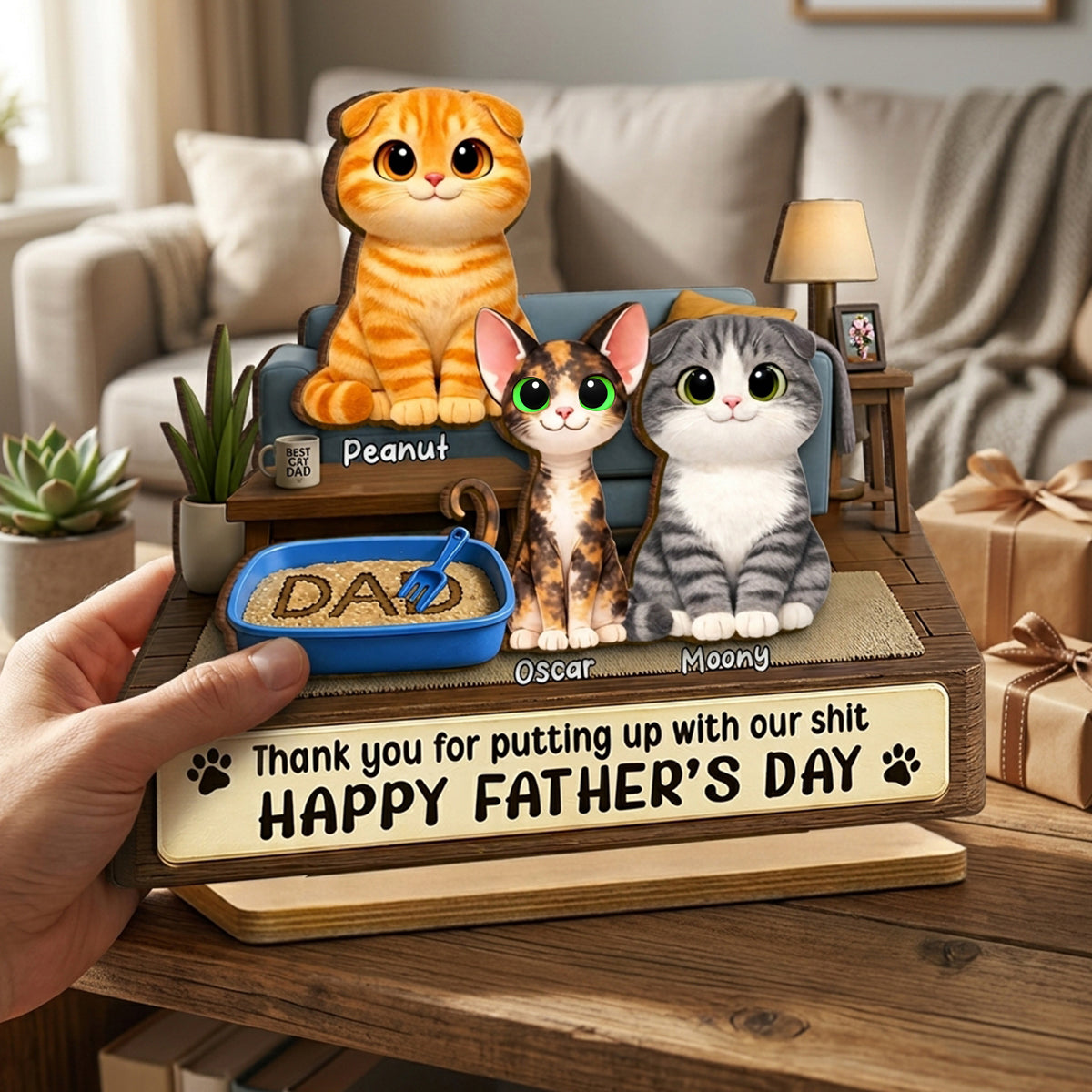 Thank You for Putting up with My Sh*t - Personalized 2-Layered Wooden Plaque - Funny  Gift for Cat Dad