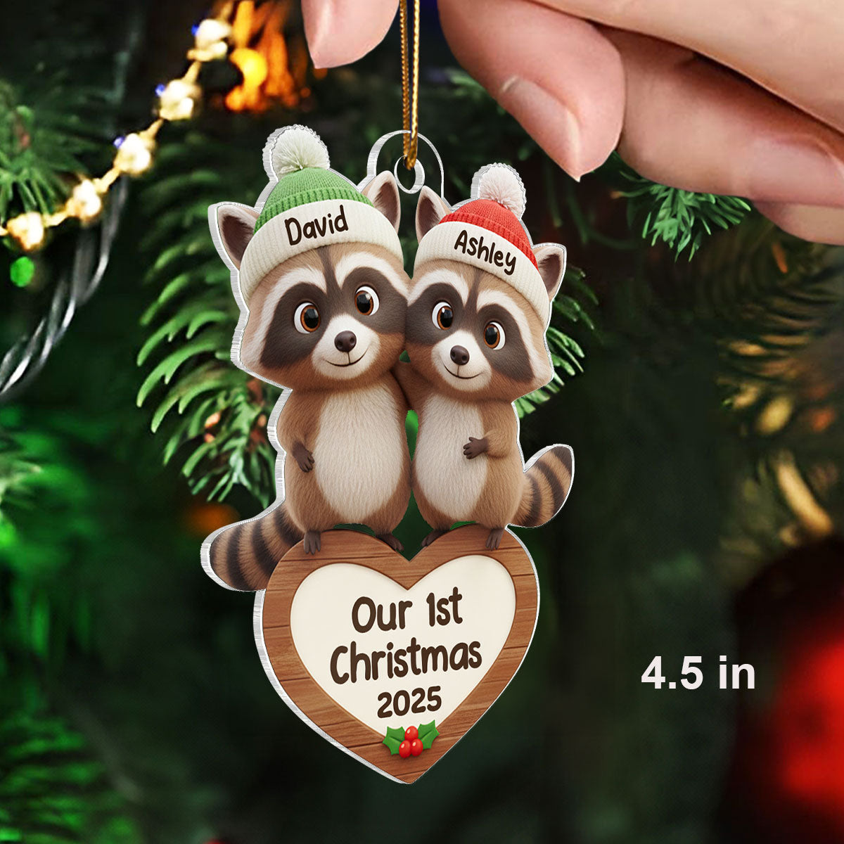 Our 1st Christmas Raccoon Couple - Personalized Acrylic Ornament - Christmas Gift for Newlyweds