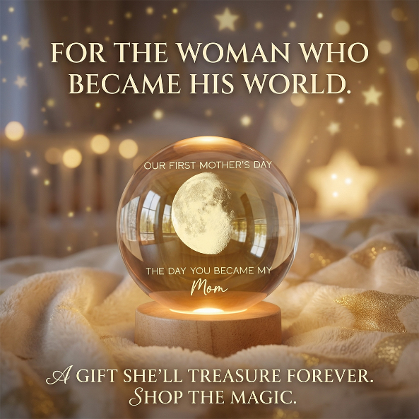 The Day You Became My Mom Custom Moon Phase First Mother's Day - Personalized Crystal Ball LED Night Light - First Mother's Day Gift For New Mom