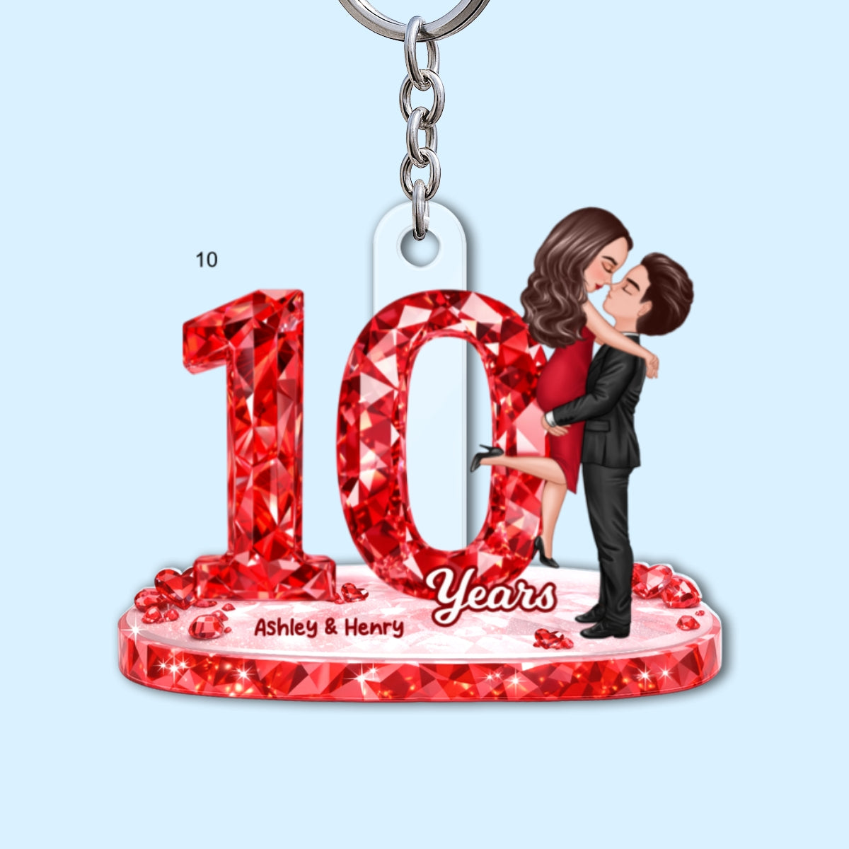 Couple Hugging Kissing Anniversary Date 3D Crystal Effect - Personalized Acrylic Keychain - Sentimental Gift for Her, Gift for Him