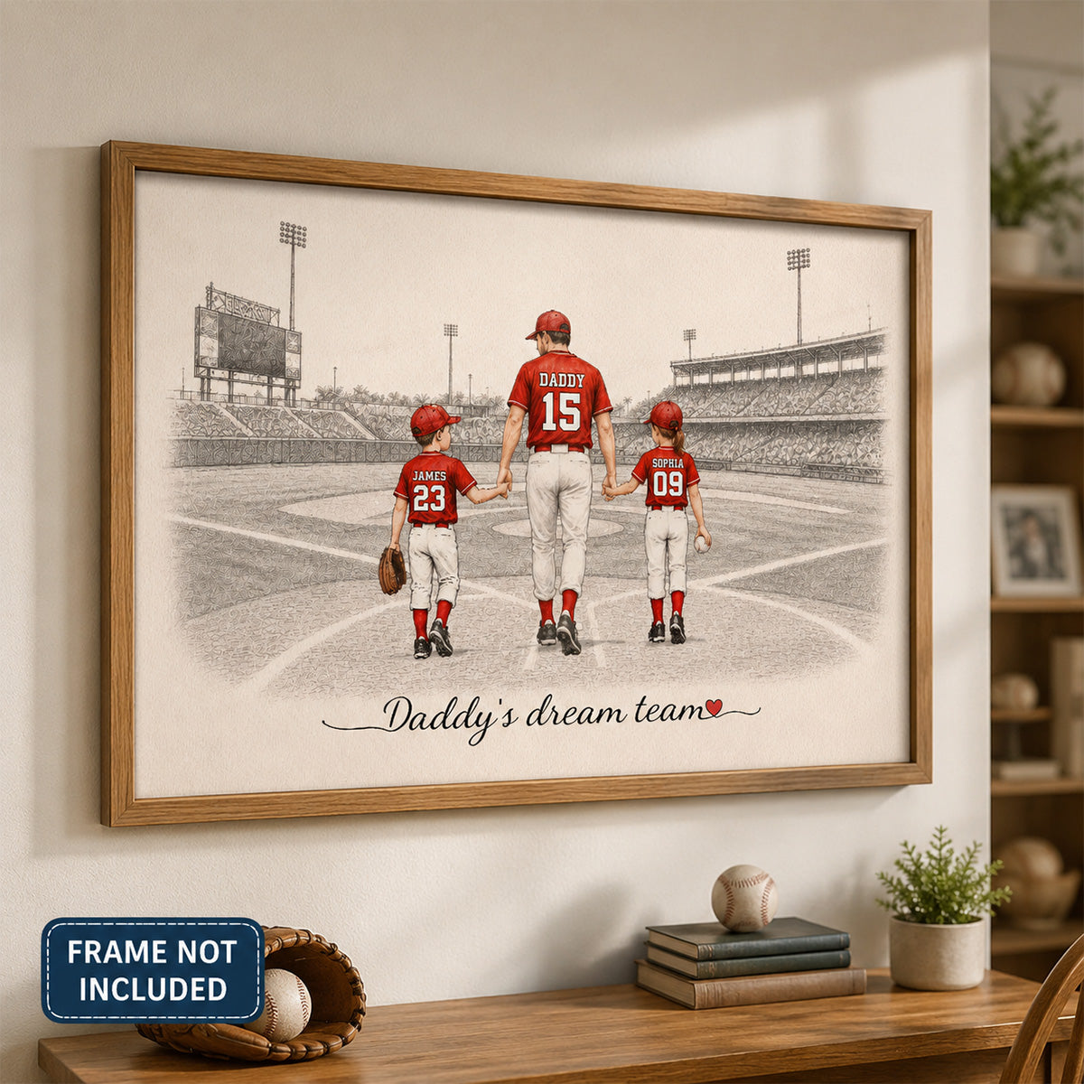 Vintage Baseball Dad And Kids Walking - Personalized Poster - Father's Day gift for Dad, Husband
