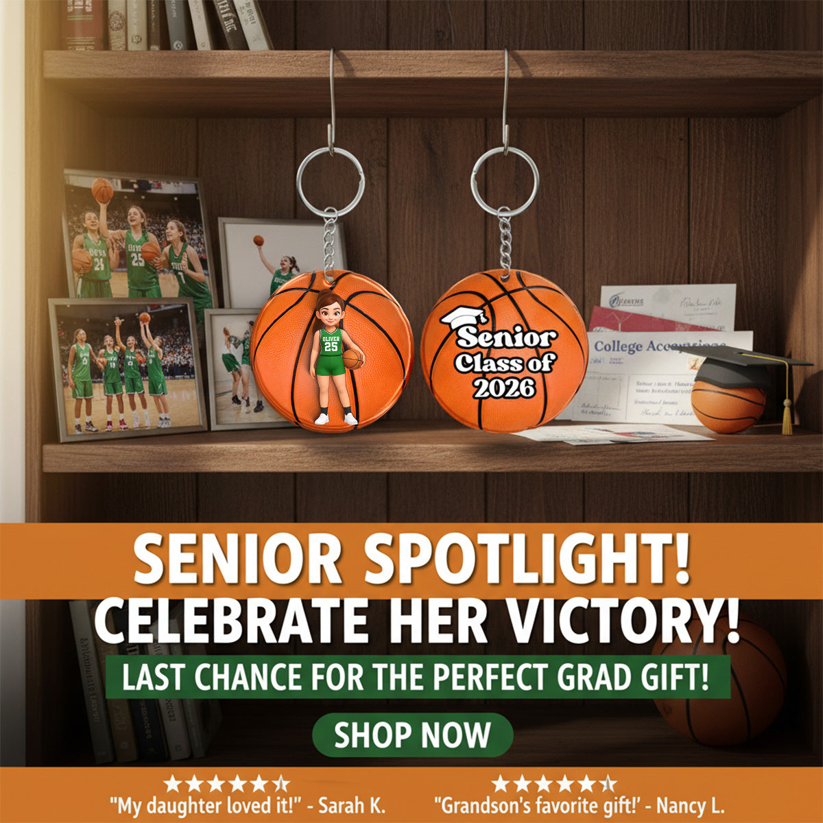Basketball Senior Keepsake - Personalized Acrylic Keychain - Graduation Gift For Daughter, Son Graduates, Class of 2026