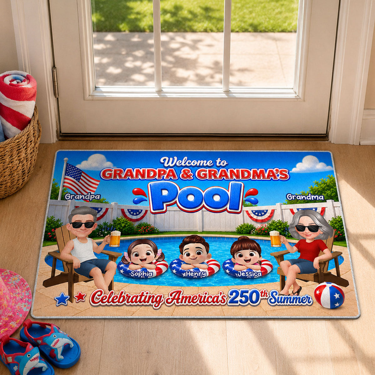 Welcome To Grandma Grandpa Pool America 250th Anniversary - Personalized Doormat - Gift For Grandparents, Summer Decoration