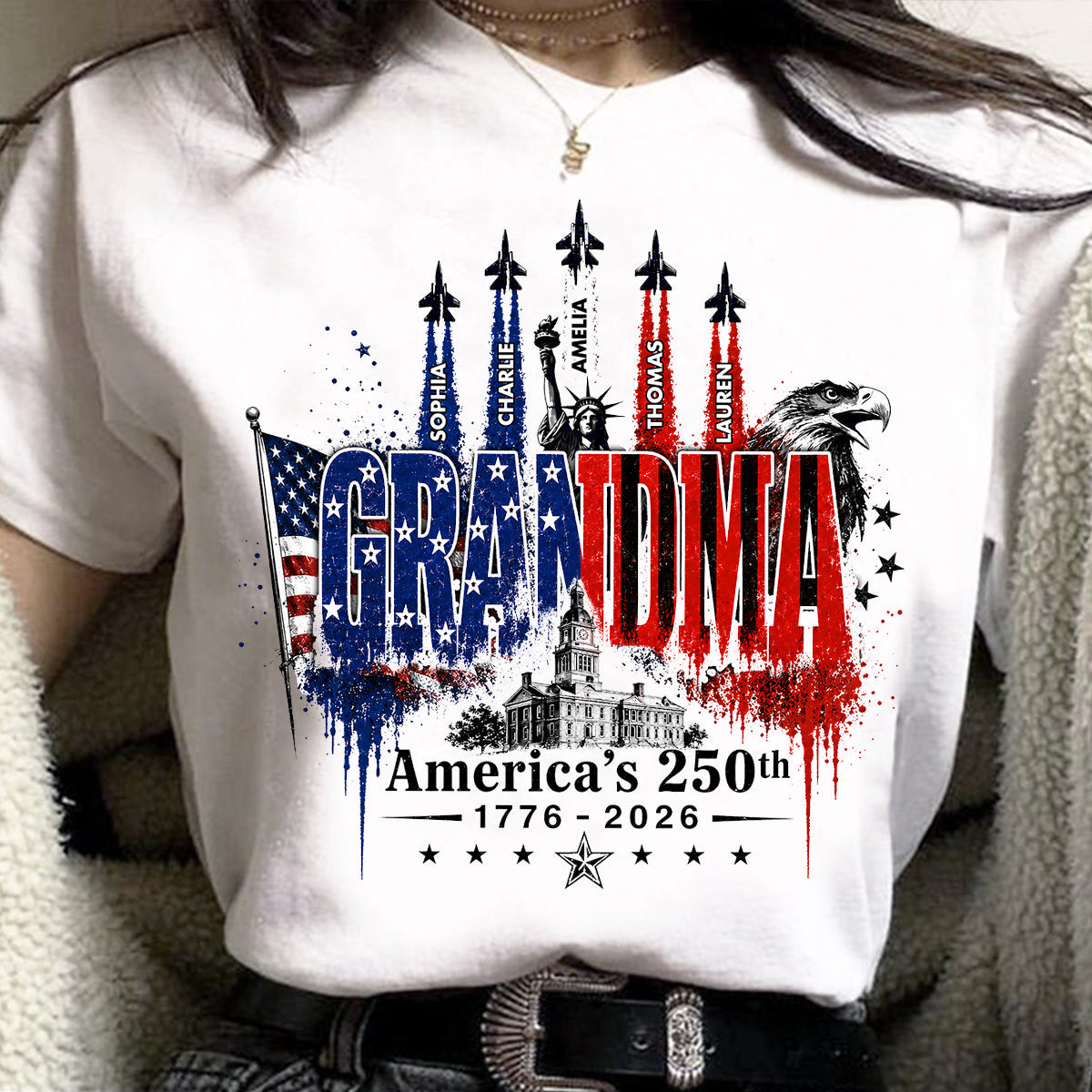 Patriotic Grandma USA 250th Anniversary - Personalized Shirt - Gift For Mom, Grandma, Wife