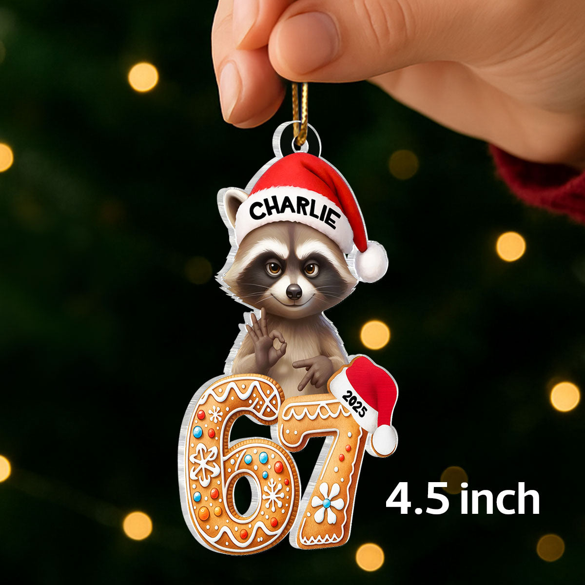Cunning Raccoon Christmas Pattern Custom Six Seven 67 - Personalized Acrylic Ornament - Teen Slang Funny Tree Decor, Funny Teen Grandkid Gift