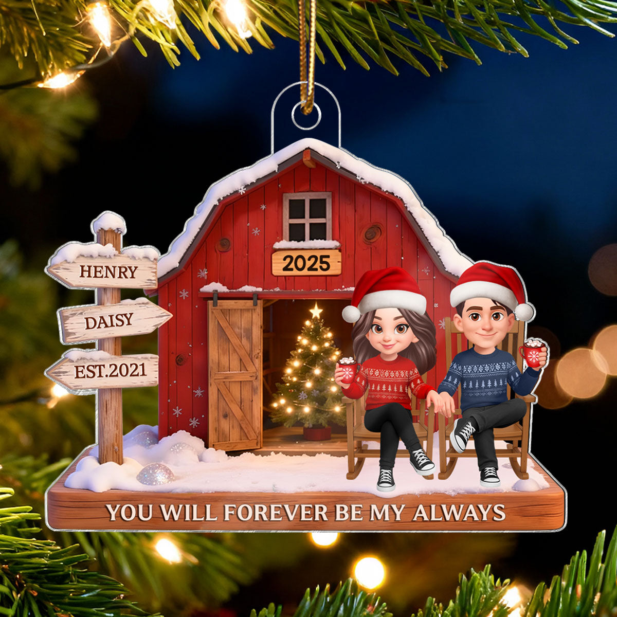 3D Effect Nostalgia Barn House Eternal Love Couple Sign Posts - Personalized Acrylic Ornament - Gift For Couple, For Him, For Her, Farmhouse Decor