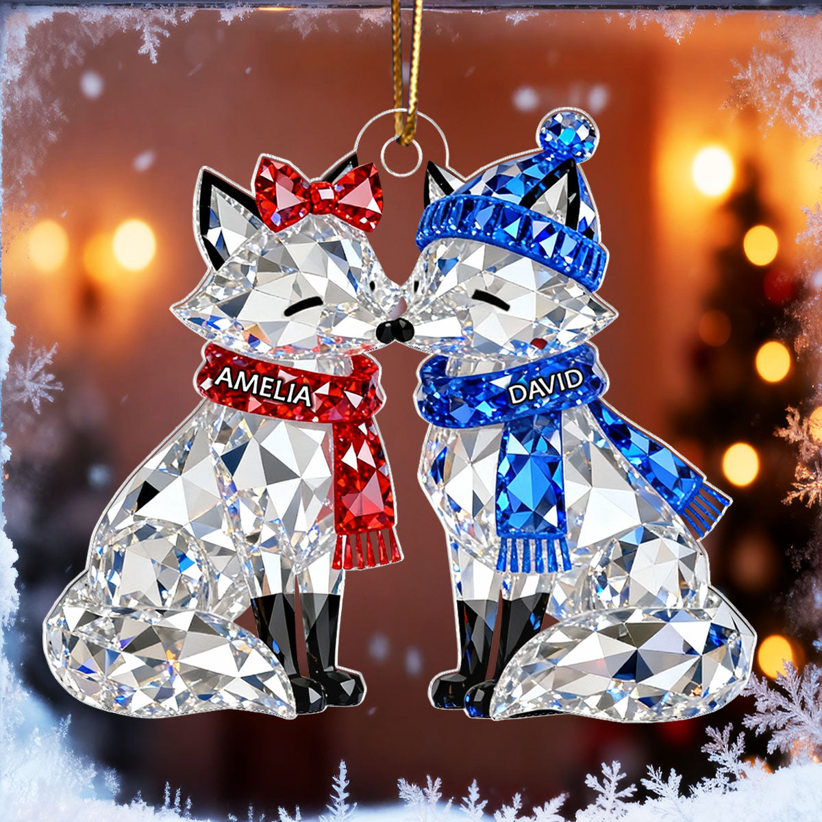 3D Crystal Effect Christmas Animal Couple - Personalized Acrylic Ornament - Heartwarming Christmas Gift for Couple