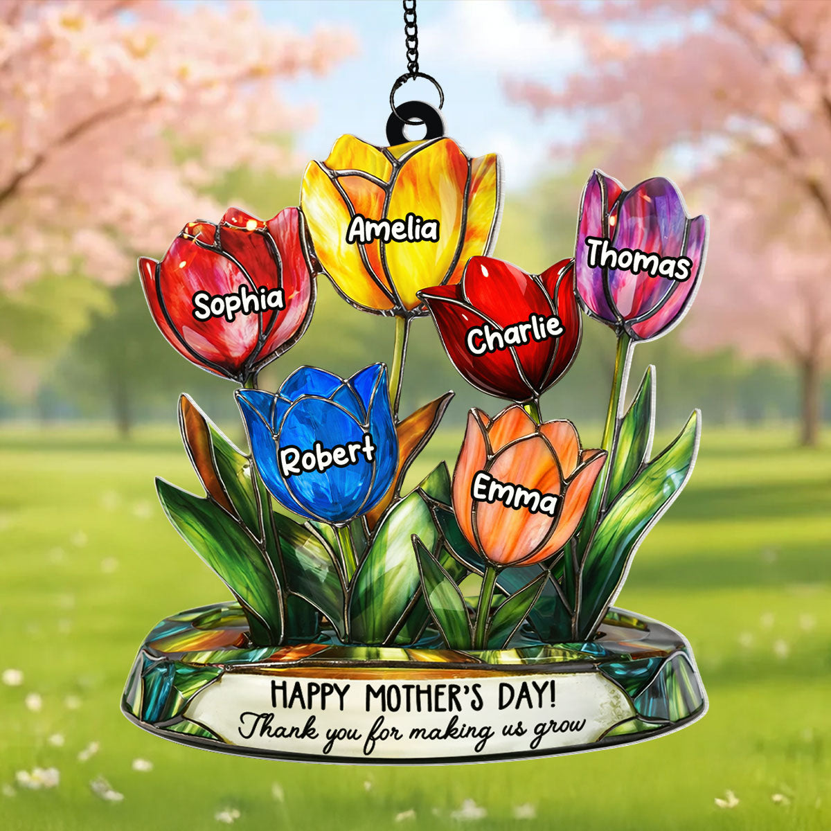 Thank You for Helping Us Grow Tulip Flowers - Personalized Suncatcher - Heartfelt Mother's Day Gift for Grandma, Mom