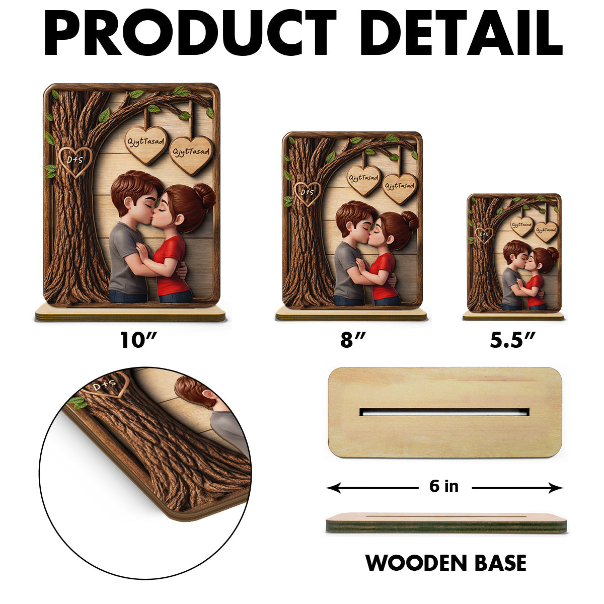 Loving Couple Kissing Under Tree - Personalized 2-Layered Wooden Plaque - Sentimental Valentine's Day Gift for Her, for Him