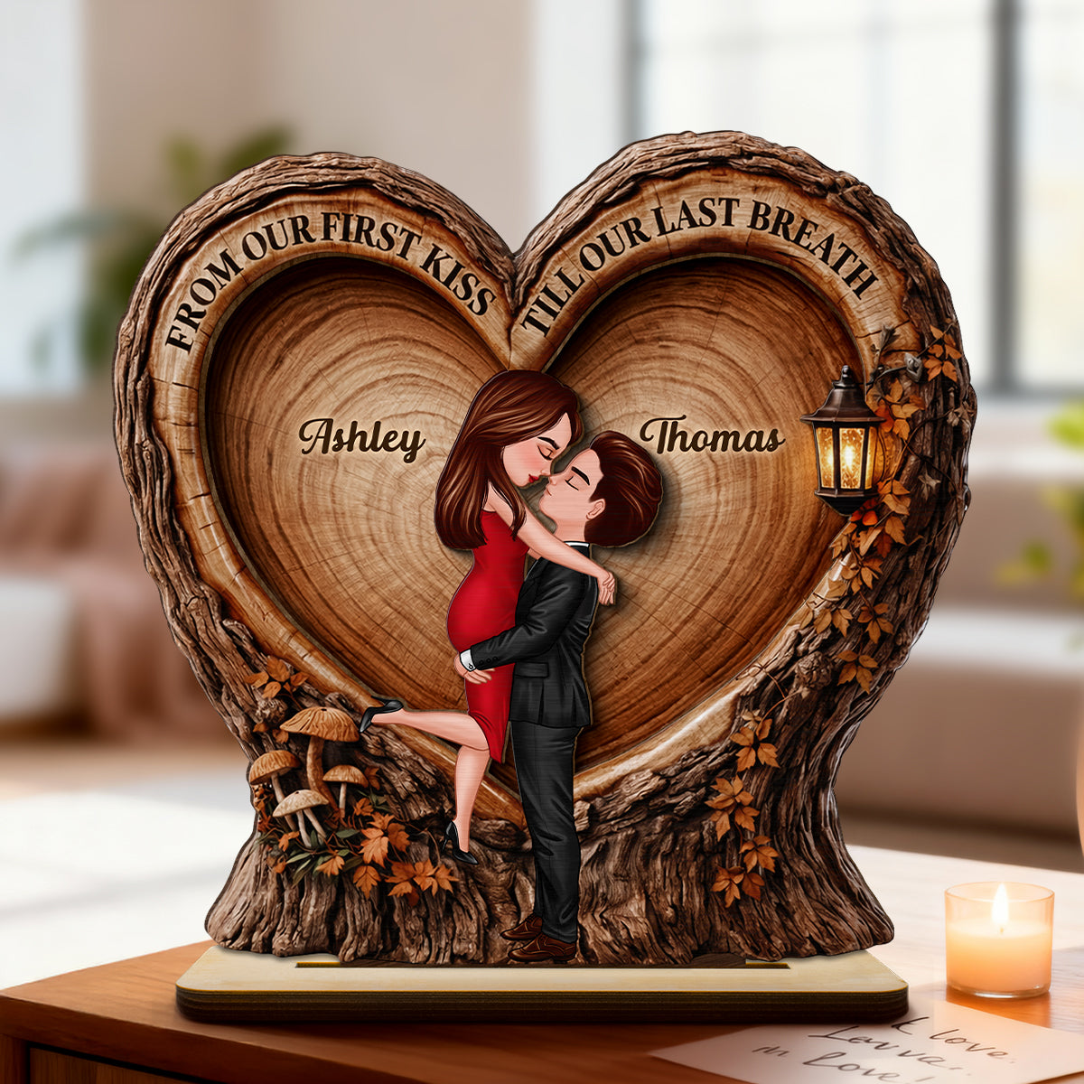 From Our 1st Kiss Till Our Last Breath Kissing Couple - Personalized Wooden Plaque - Heartfelt Rustic Gift for Her, for Him