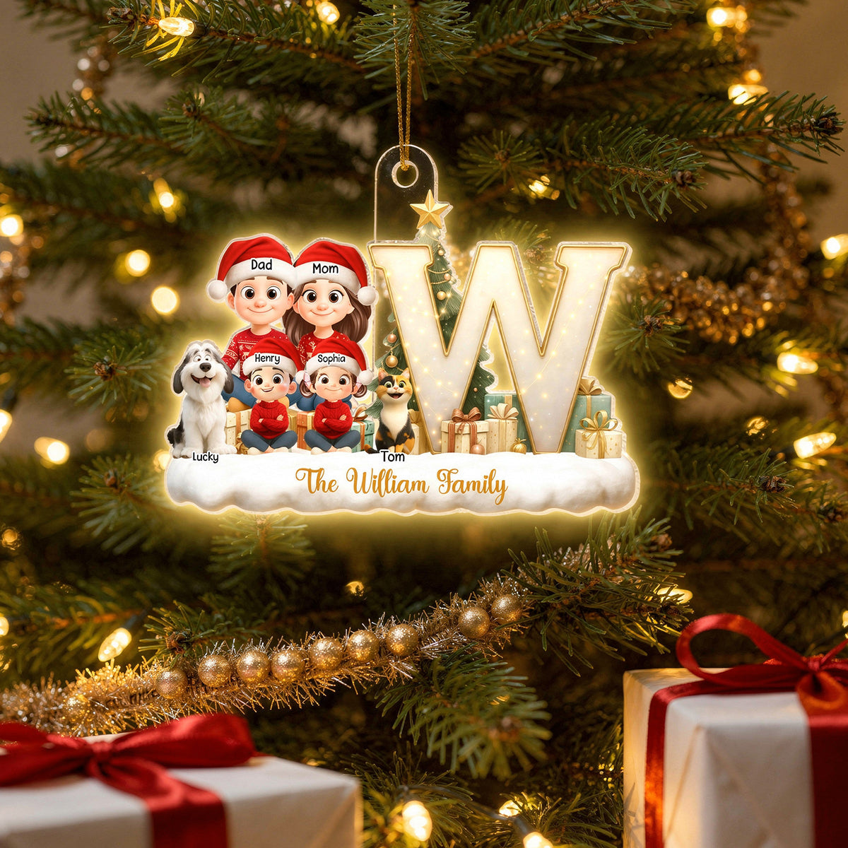 Family Name Initial Letter - Personalized Acrylic Ornament - Christmas Gift for Family