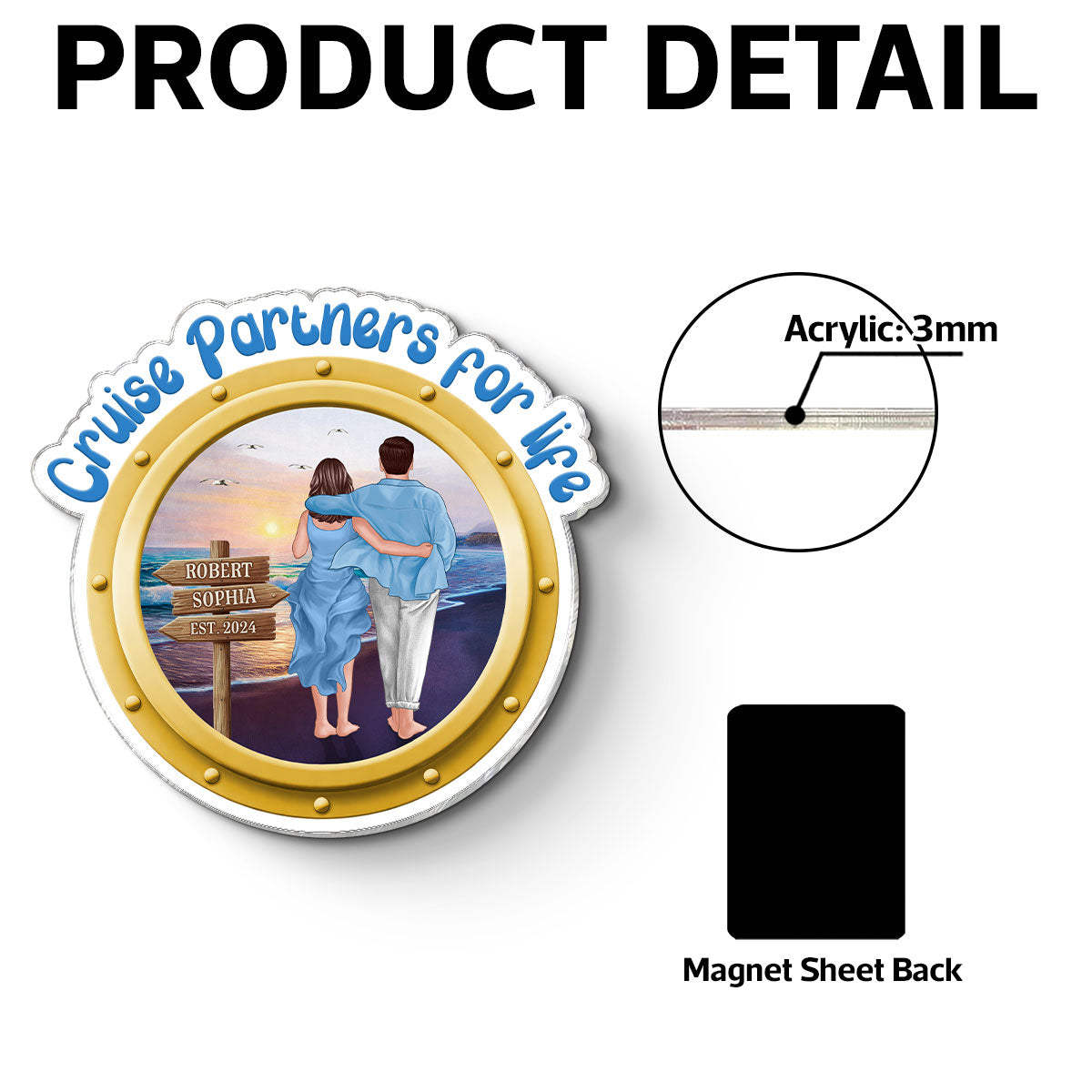 Cruise Partners For Life Porthole Couple Walking At Beach - Personalized Cruise Ship Door Magnet