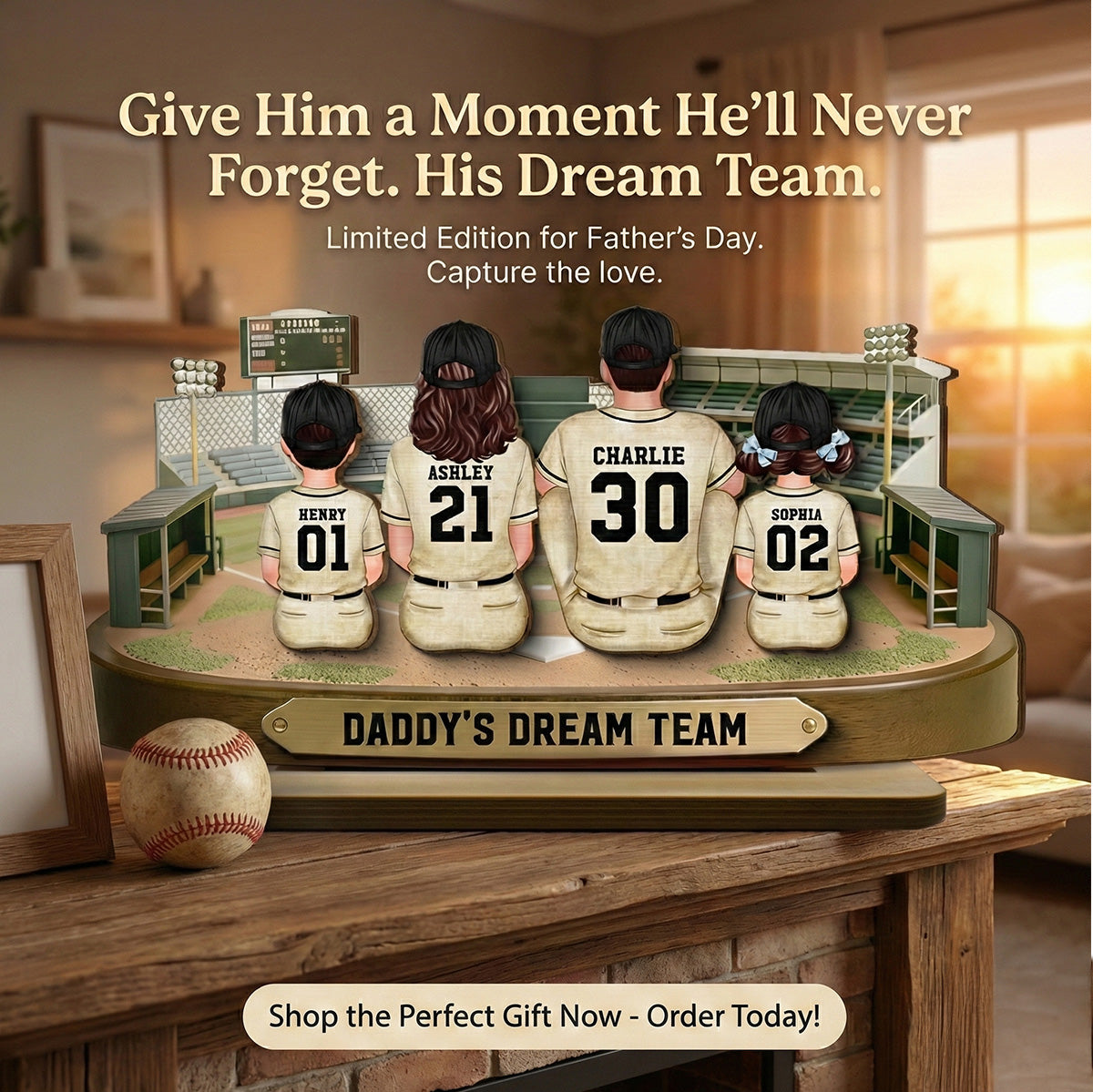 Baseball Family Daddy's Mommy's Dream Team - Personalized 2-Layered Wooden Plaque -  Gift For Baseball Dad, Mom