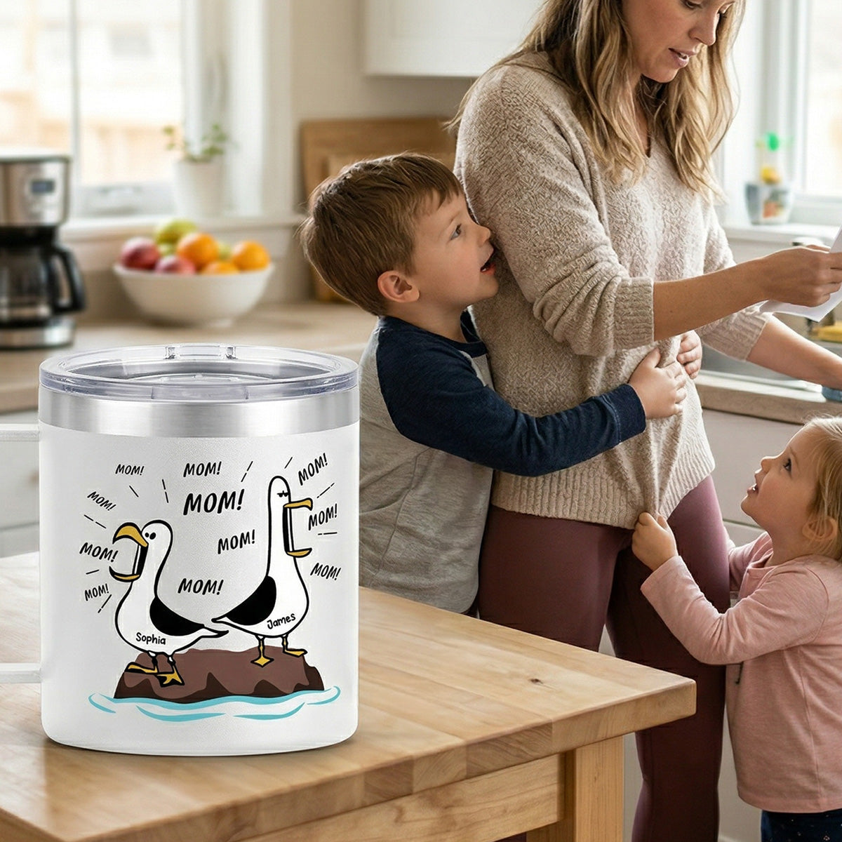 Seagull Mom Mom Mom Custom Name - Personalized Stainless Steel Tumbler With Handle - Funny Mother's Day Gift For Mom