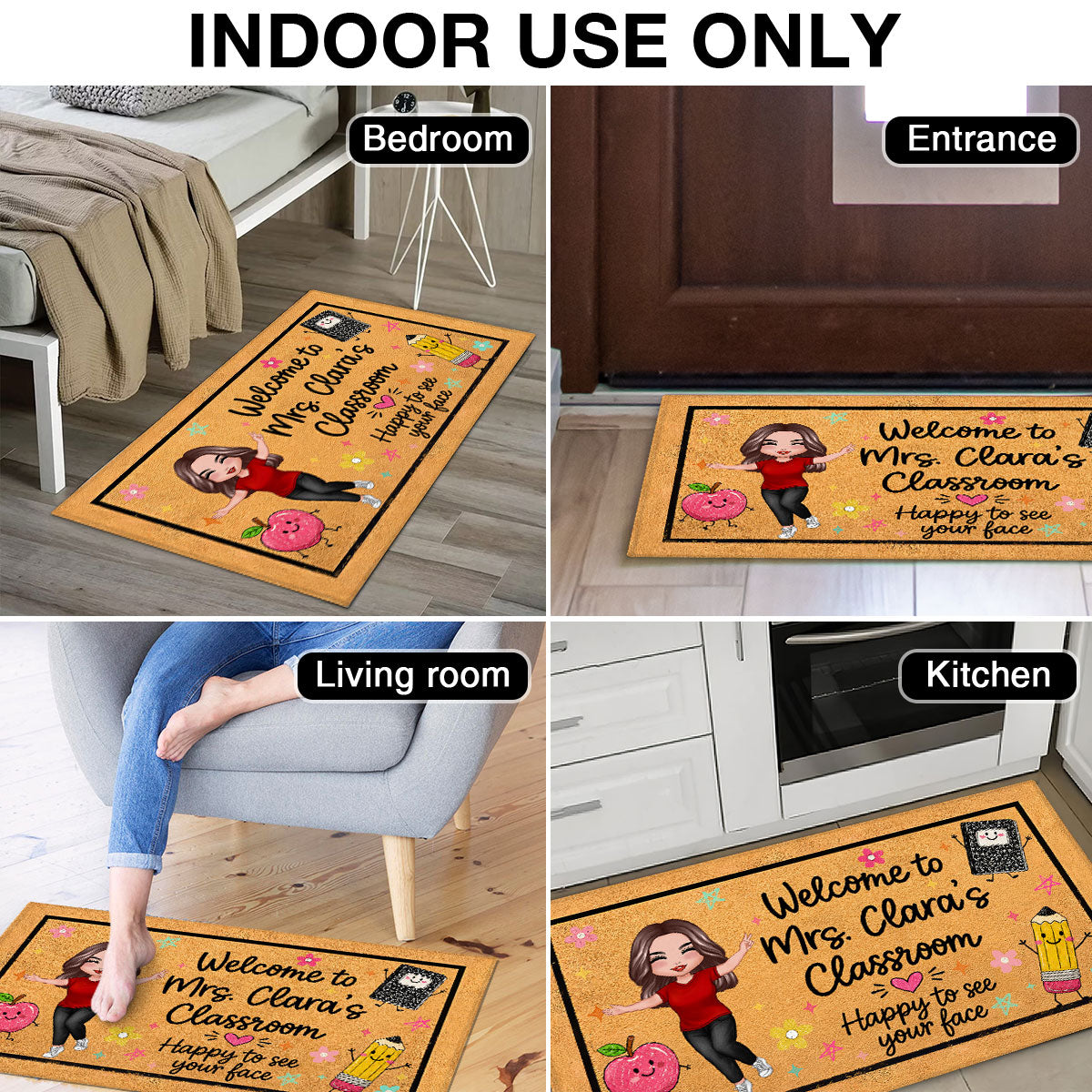 Happy To See Your Face Happy Teacher - Personalized Doormat - Classroom Students Welcome Decor